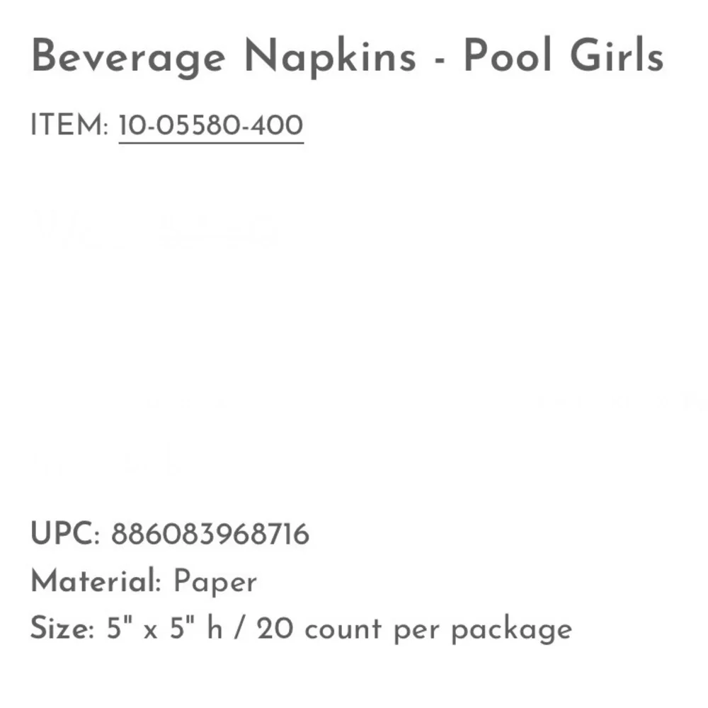 Slant Beverage Napkins - Pool Girls - 4 packs of 20 each = 80 total - NWT